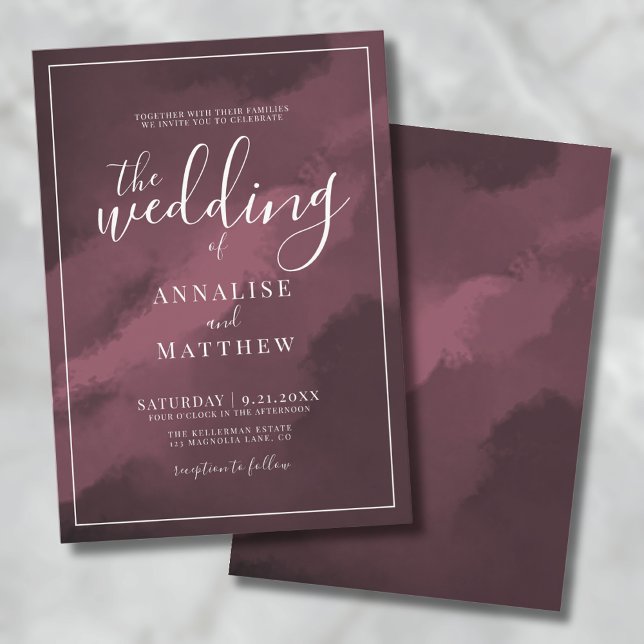 Enkel akvarell burgunderfärgad bröllop inbjudningar (Classy Modern Elegant Watercolor Burgundy Wedding Invitation)