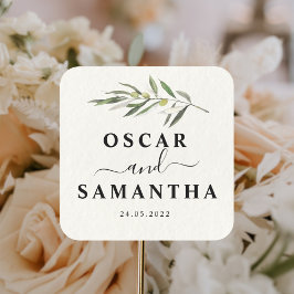 Enkel akvarell Olivgrön Gren Fyrkantigt Klistermärke