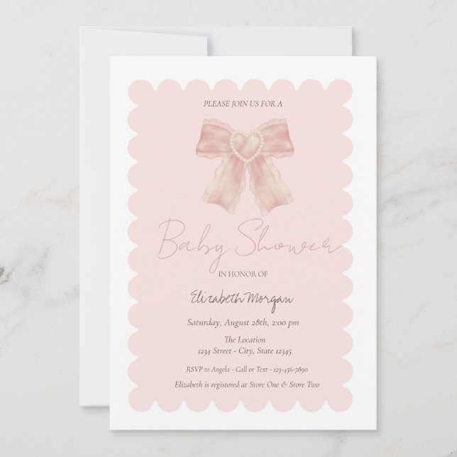 Enkel akvarell rosa baby shower inbjudningar (Framsida)