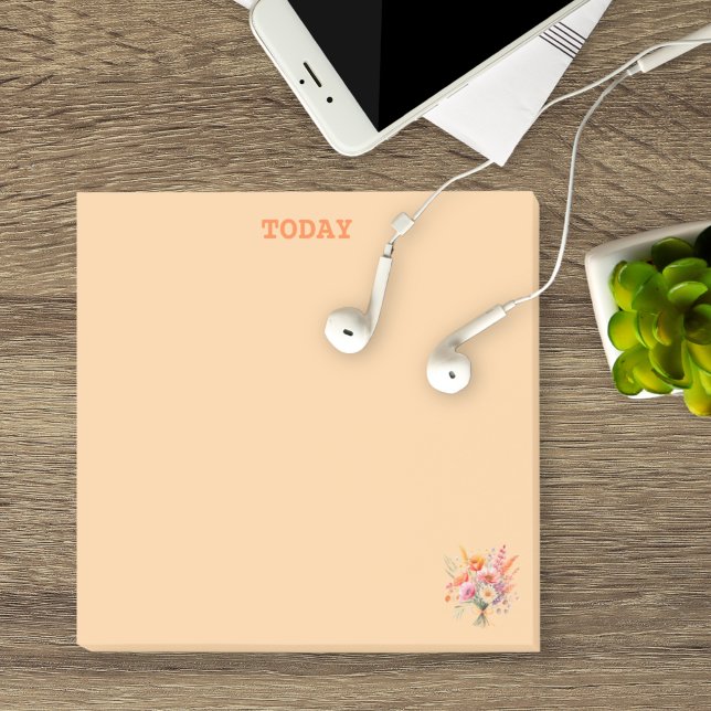Enkel akvarellblomma Ljus orange anpassad Post-it Block (Pretty wildflowers customizable text Post It notes feature orange and pink details. )