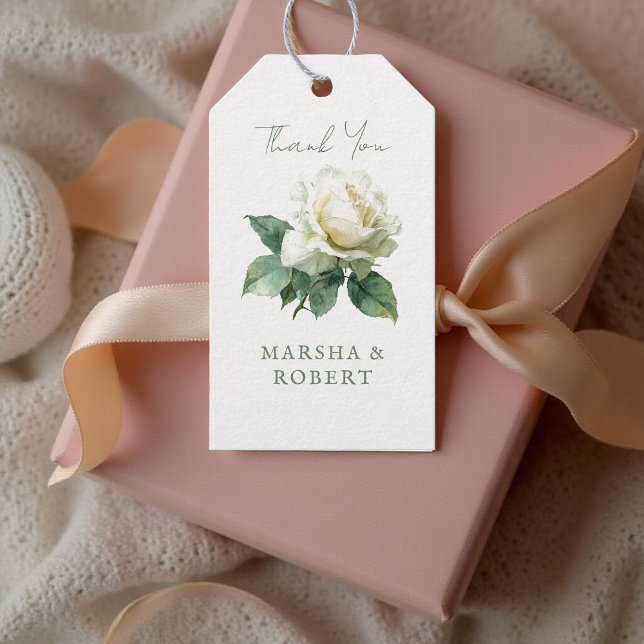 Enkel akvarellros Elegant botanisk grönska Presentetikett (Skapare uppladdad)