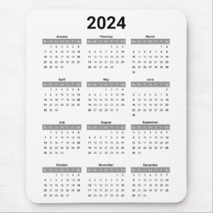 Enkel amerikansk svartvit 2024 års kalender musmatta