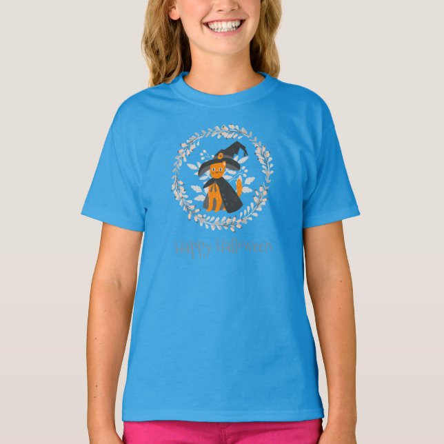 Enkel än Elegant Halloween Cat Ringer Shirt T (Framsida)