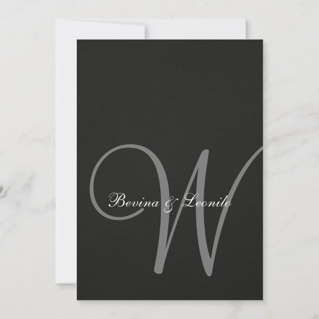Enkel än Elegant: Svart linne med Monogram Inbjudningar (Baksida)