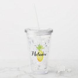 Enkel Ananas Gul Grön Akvarell Namn    Take Away Mugg