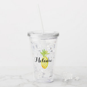 Enkel Ananas Gul Grön Akvarell Namn    Take Away Mugg
