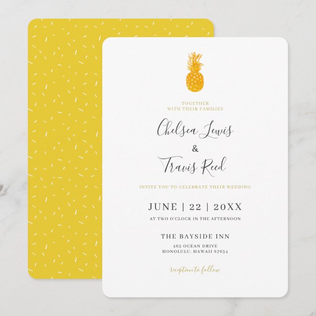 Enkel ananas Hawaii Destination Wedding Inbjudningar (Fram/baksida)