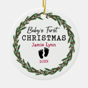Enkel andningsröd Grönt Baby Första jul Julgransprydnad Keramik