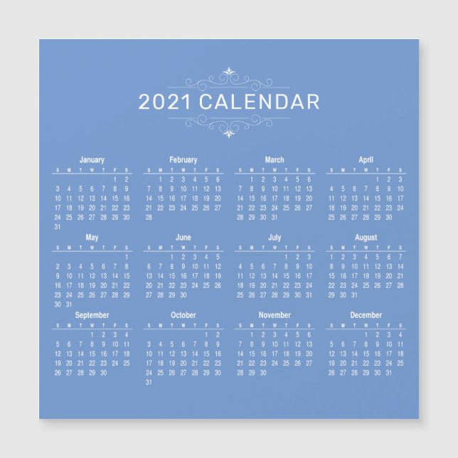 Enkel ännu Elegant 2021-kalender | Magnetkort (Framsida)