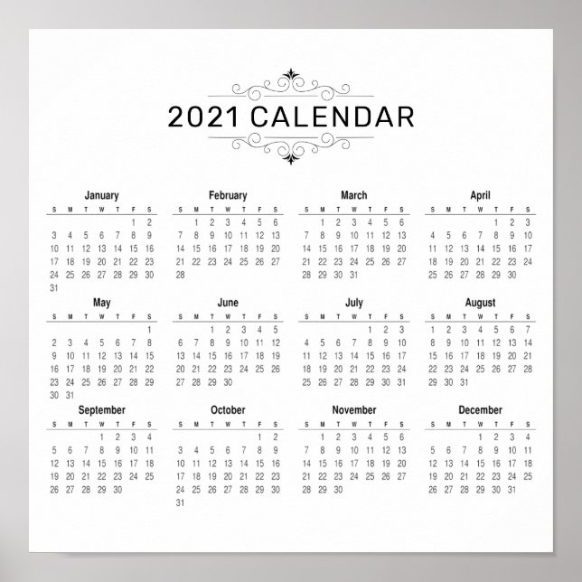 Enkel ännu Elegant 2021-kalender | POSTER (Framsidan)