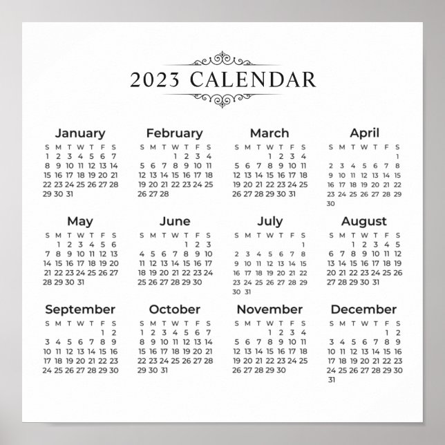 Enkel ännu Elegant 2023-kalender | POSTER (Framsidan)