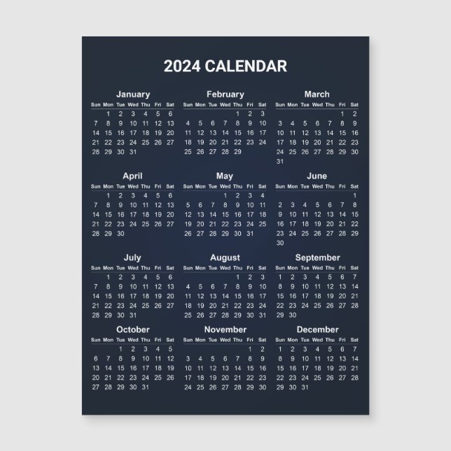 Enkel ännu Elegant 2024-kalender | Magnetkort (Framsida)