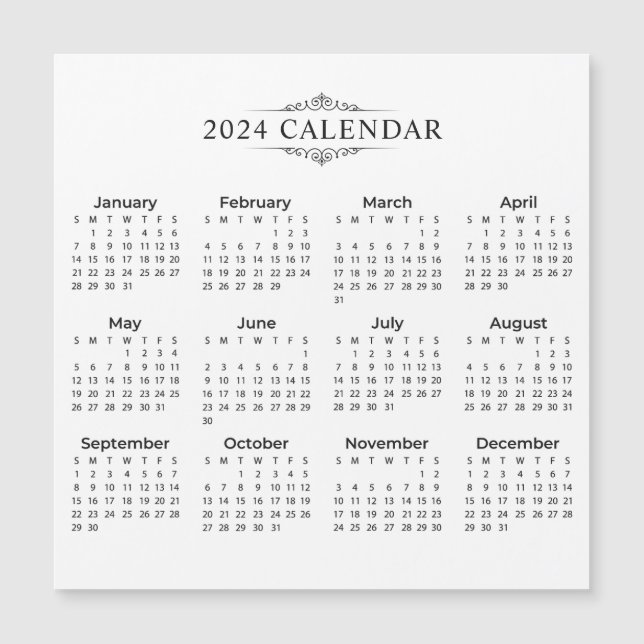 Enkel ännu Elegant 2024-kalender | Magnetkort (Framsida)