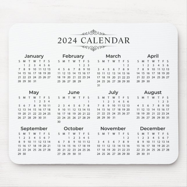 Enkel ännu Elegant 2024-kalender | Mousepad Musmatta (Framsidan)