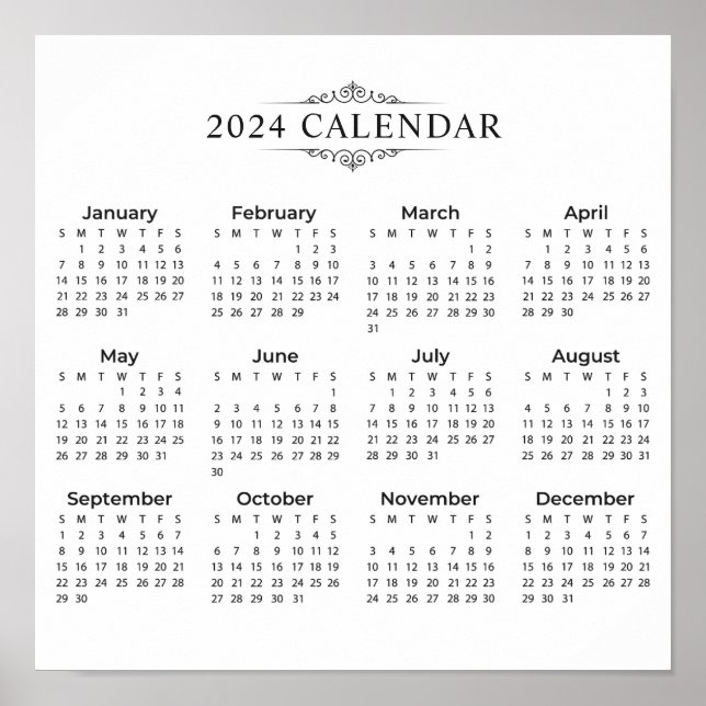 Enkel ännu Elegant 2024-kalender | POSTER (Framsidan)