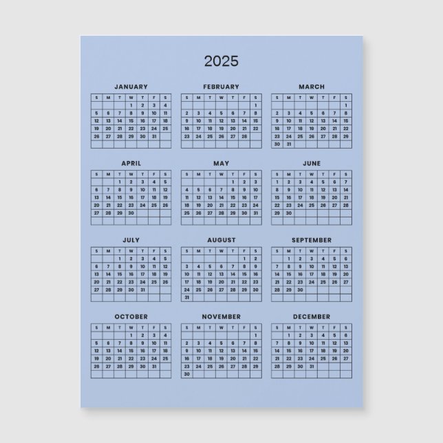 Enkel ännu Elegant 2025-kalender | Magnetkort (Framsida)