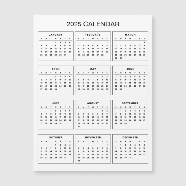 Enkel ännu Elegant 2025-kalender | Magnetkort (Framsida)