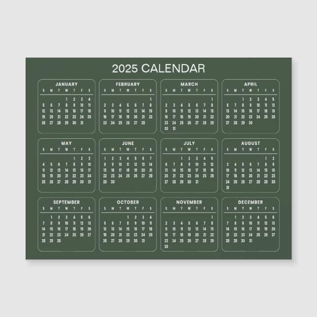 Enkel ännu Elegant 2025-kalender | Magnetkort (Framsida)