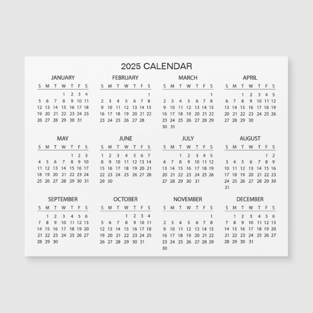 Enkel ännu Elegant 2025-kalender | Magnetkort (Framsida)