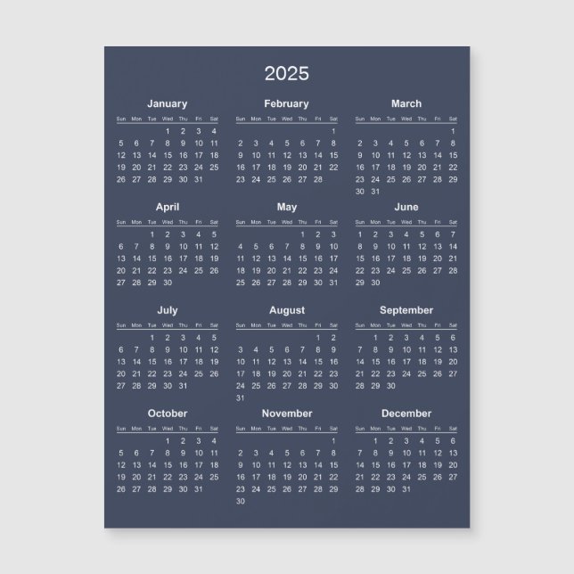 Enkel ännu Elegant 2025-kalender | Magnetkort (Framsida)