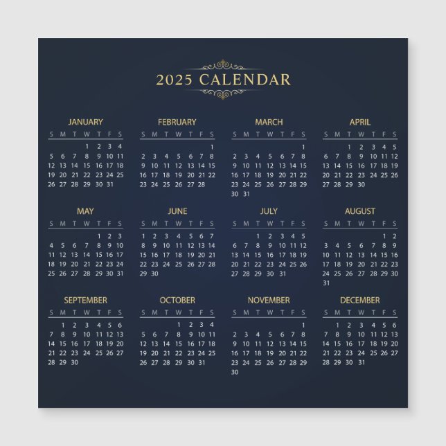 Enkel ännu Elegant 2025-kalender | Magnetkort (Framsida)