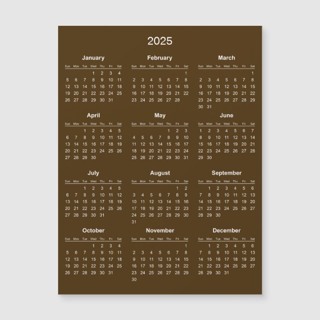 Enkel ännu Elegant 2025-kalender | Magnetkort (Framsida)