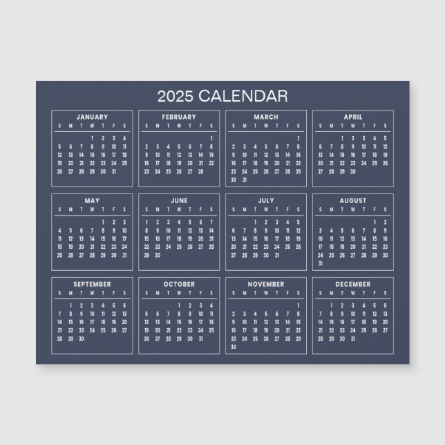 Enkel ännu Elegant 2025-kalender | Magnetkort (Framsida)