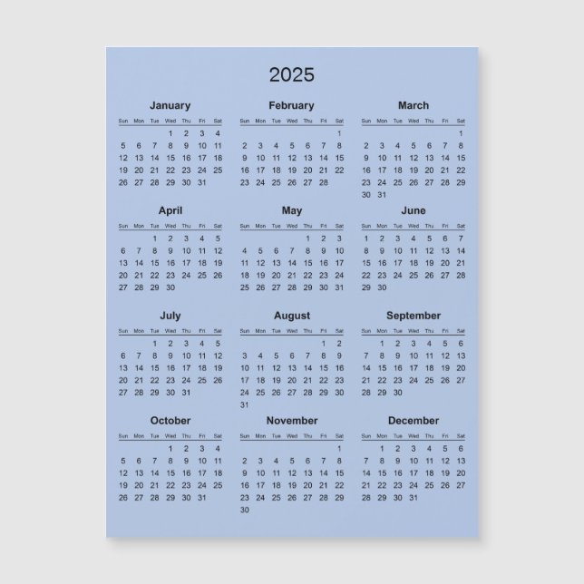 Enkel ännu Elegant 2025-kalender | Magnetkort (Framsida)