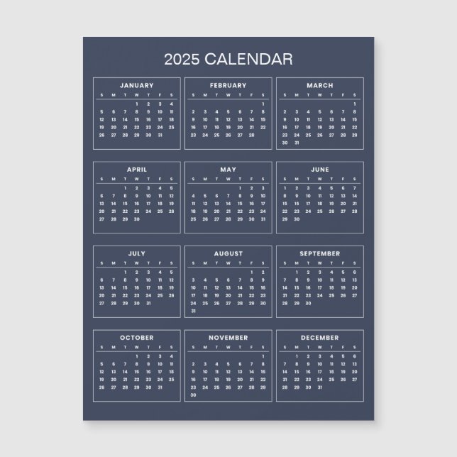Enkel ännu Elegant 2025-kalender | Magnetkort (Framsida)