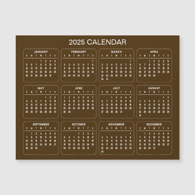Enkel ännu Elegant 2025-kalender | Magnetkort (Framsida)