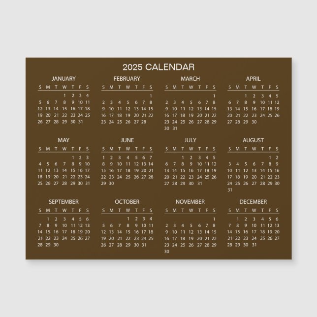 Enkel ännu Elegant 2025-kalender | Magnetkort (Framsida)