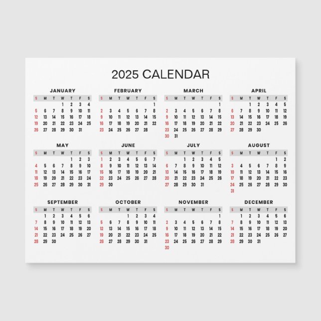 Enkel ännu Elegant 2025-kalender | Magnetkort (Framsida)