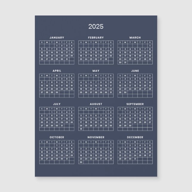 Enkel ännu Elegant 2025-kalender | Magnetkort (Framsida)