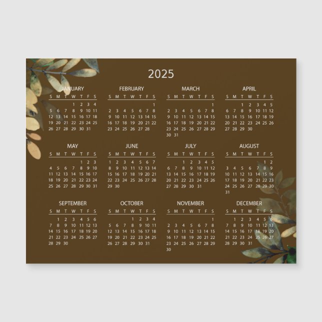 Enkel ännu Elegant 2025-kalender | Magnetkort (Framsida)
