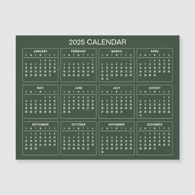 Enkel ännu Elegant 2025-kalender | Magnetkort (Framsida)