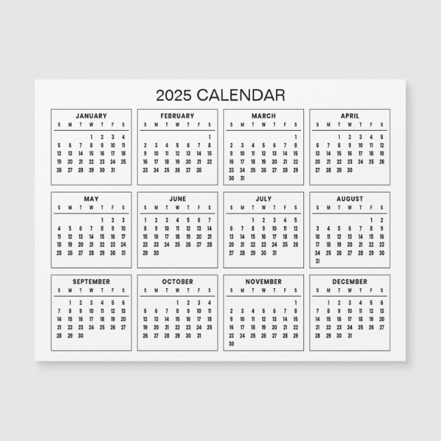 Enkel ännu Elegant 2025-kalender | Magnetkort (Framsida)