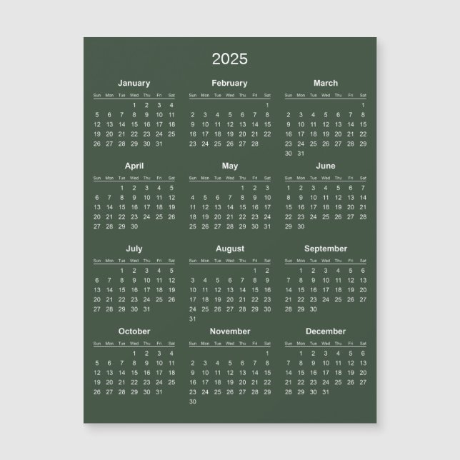 Enkel ännu Elegant 2025-kalender | Magnetkort (Framsida)