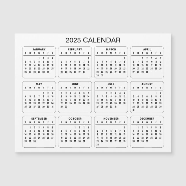 Enkel ännu Elegant 2025-kalender | Magnetkort (Framsida)
