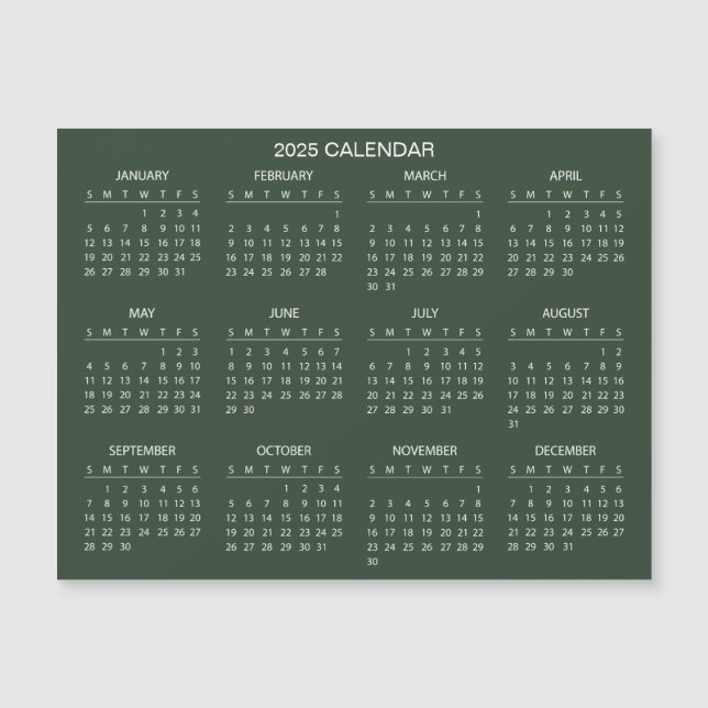 Enkel ännu Elegant 2025-kalender | Magnetkort (Framsida)