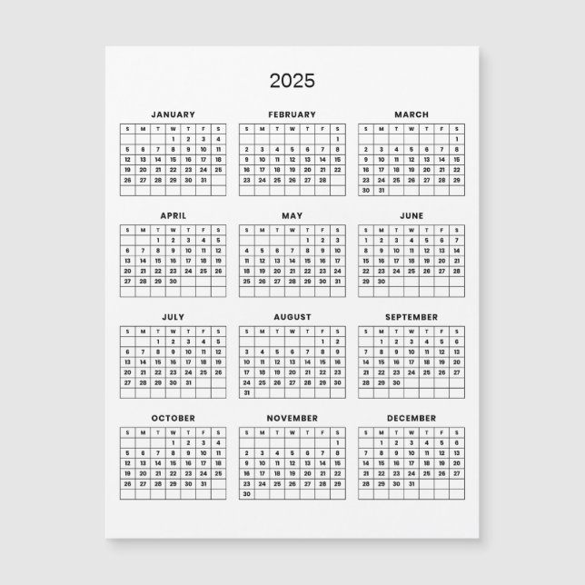 Enkel ännu Elegant 2025-kalender | Magnetkort (Framsida)