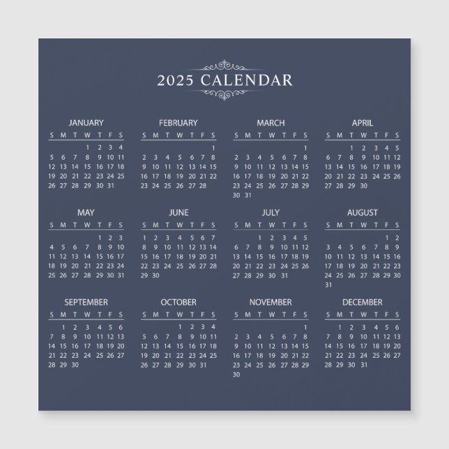 Enkel ännu Elegant 2025-kalender | Magnetkort (Framsida)