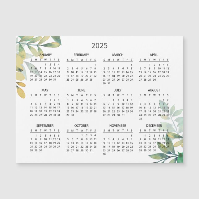 Enkel ännu Elegant 2025-kalender | Magnetkort (Framsida)