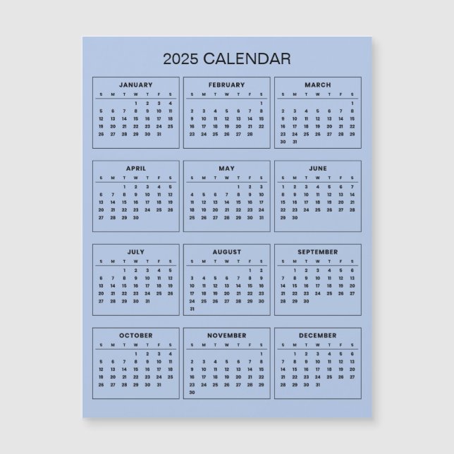 Enkel ännu Elegant 2025-kalender | Magnetkort (Framsida)