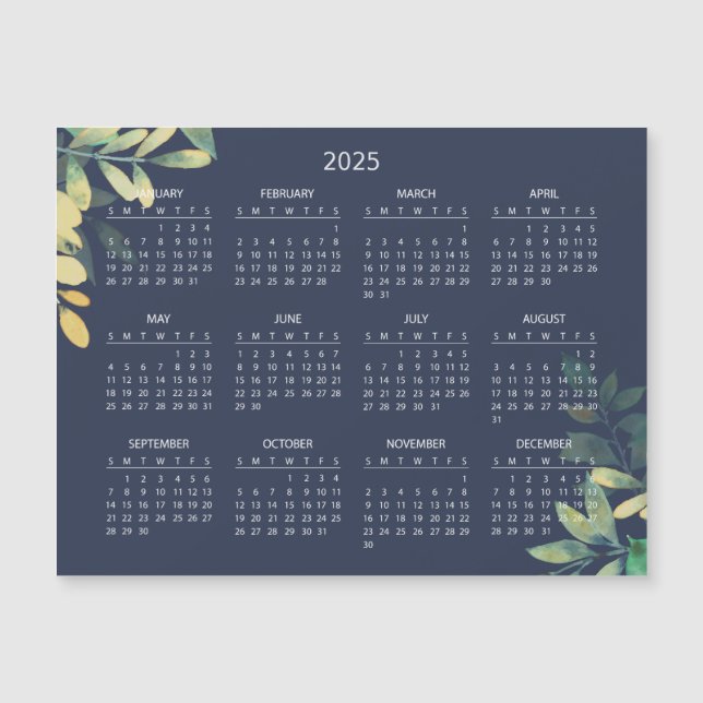 Enkel ännu Elegant 2025-kalender | Magnetkort (Framsida)