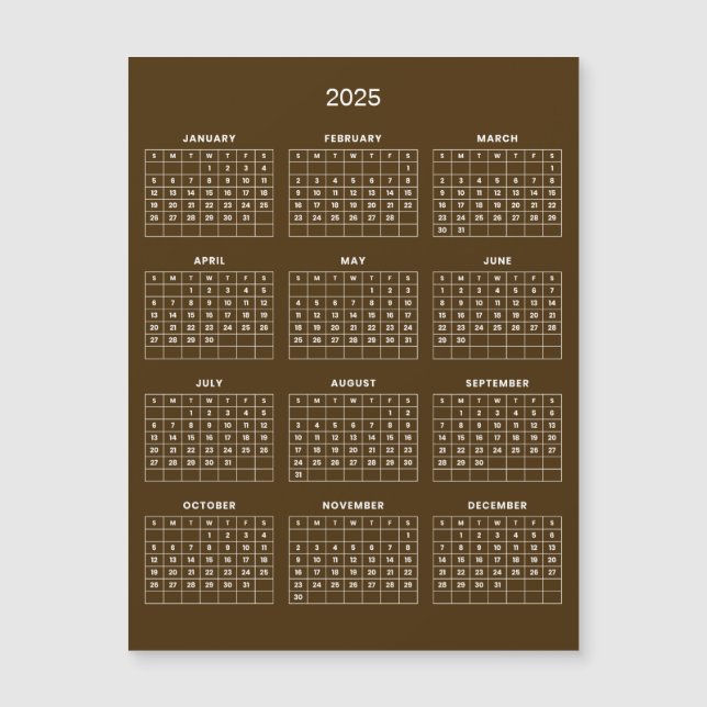 Enkel ännu Elegant 2025-kalender | Magnetkort (Framsida)