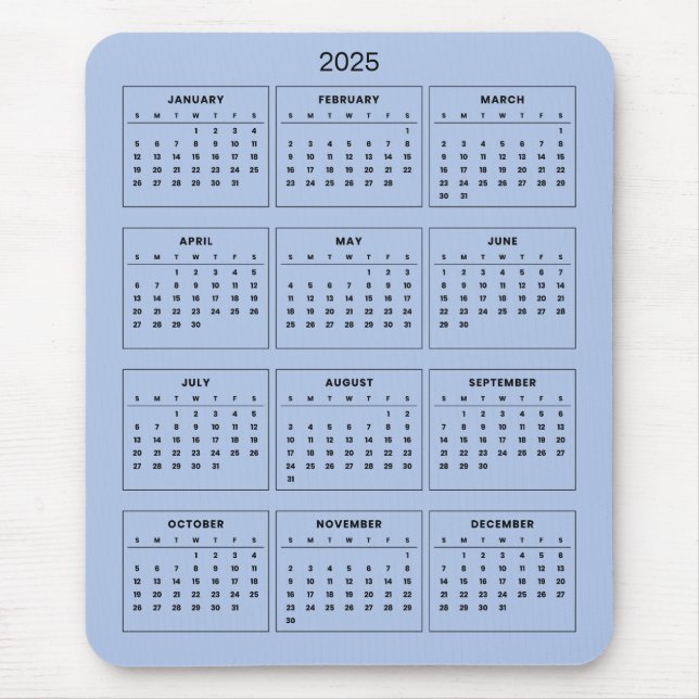 Enkel ännu Elegant 2025-kalender | Mousepad Musmatta (Framsidan)