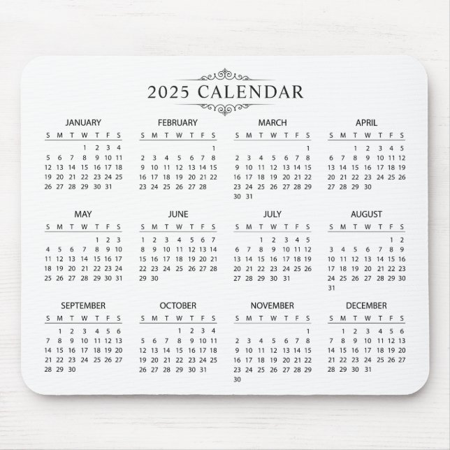 Enkel ännu Elegant 2025-kalender | Mousepad Musmatta (Framsidan)
