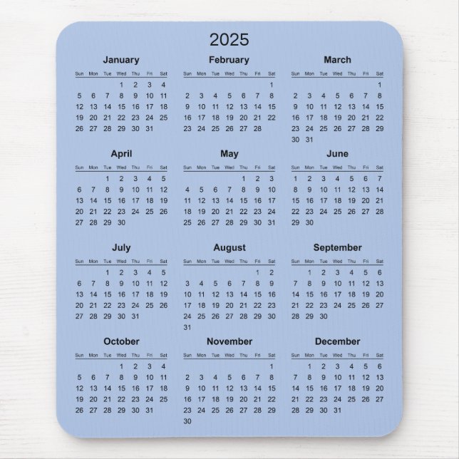 Enkel ännu Elegant 2025-kalender | Mousepad Musmatta (Framsidan)