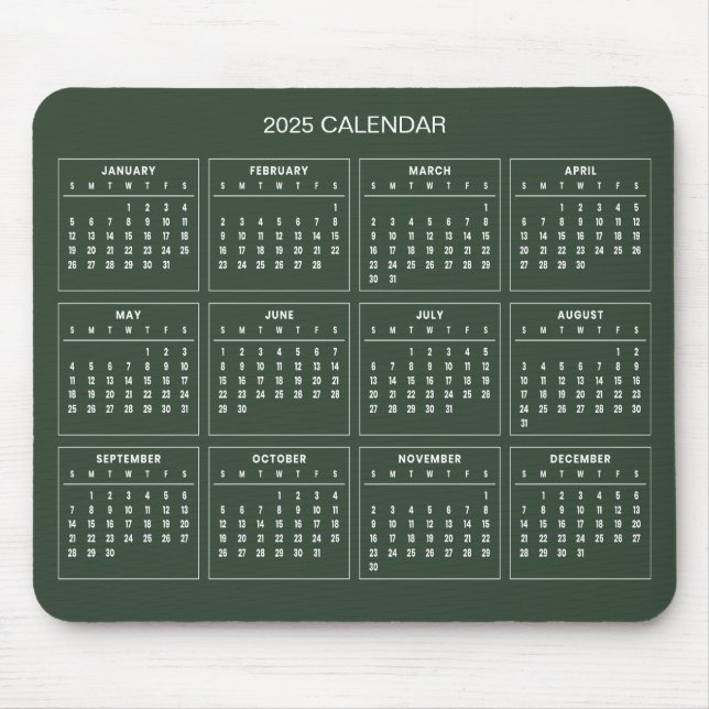 Enkel ännu Elegant 2025-kalender | Mousepad Musmatta (Framsidan)