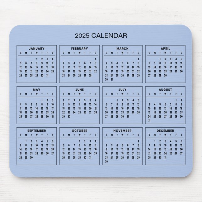 Enkel ännu Elegant 2025-kalender | Mousepad Musmatta (Framsidan)